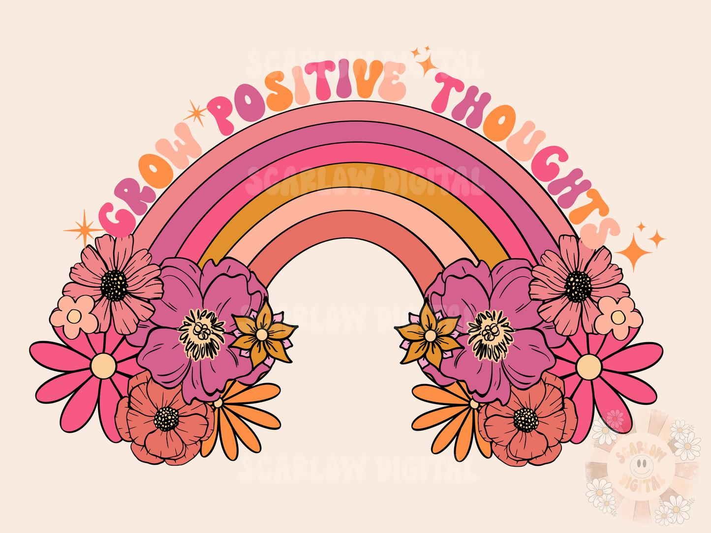 Grow Positive Thoughts PNG-Floral Sublimation Digital Design Download-spring png, summer time, flowers png, positivity png, motivational png