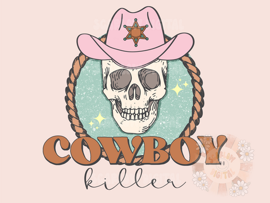Cowboy Killer PNG-Western Sublimation Digital Design Download-skeleton png, cowgirl hat png, western girl png, country png, skull png design