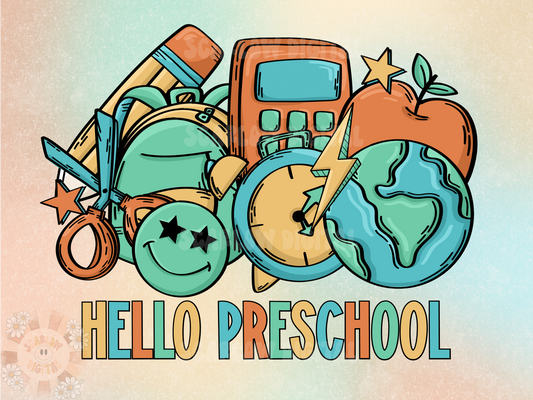 Hello Preschool PNG-Back to School Sublimation Digital Design Download-boy back to school png, toddler png, retro school png, little boy png