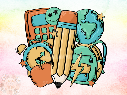Retro School Doodles PNG-Back to School Sublimation Digital Design Download-pencil png, unisex school png design, apple png, teacher png