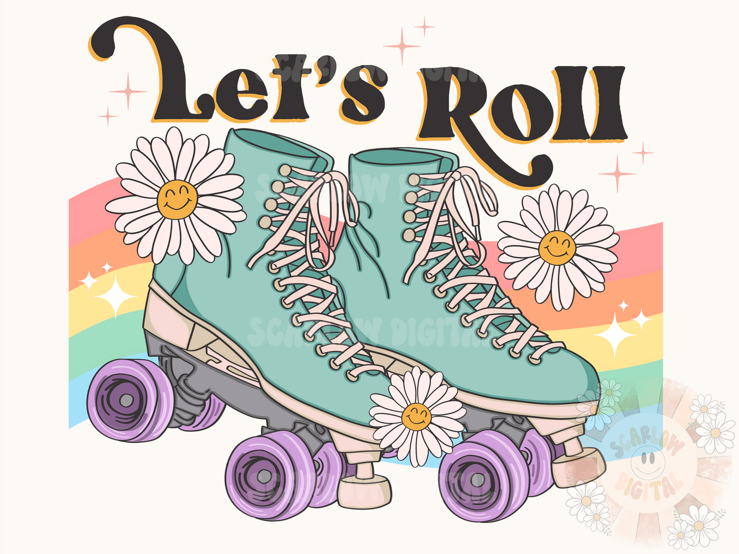 Let's Roll PNG-Rollerskate Sublimation Digital Design Download-retro png, trendy png, girly png, flower png, floral png, colorful png design