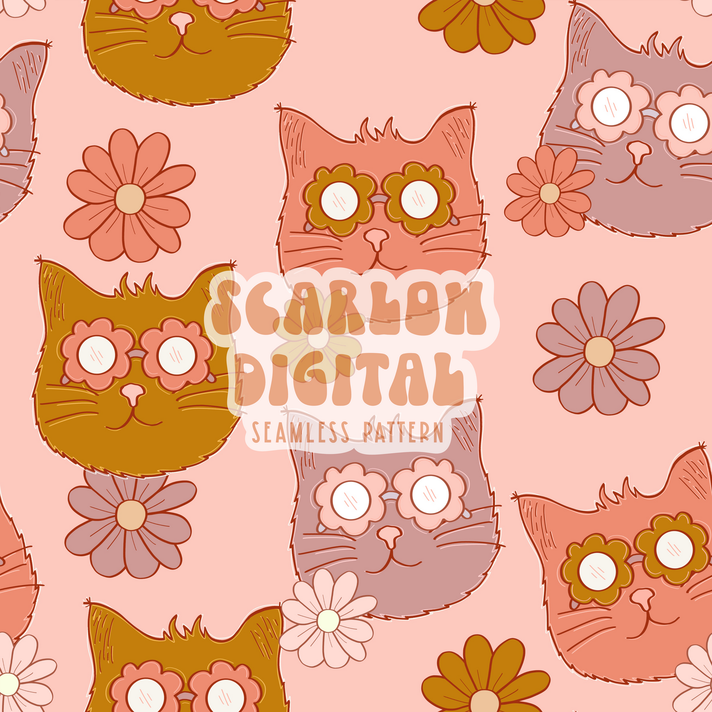 Cats Seamless Pattern-Retro Sublimation Digital Design Download-cool cat seamless pattern, cat mama seamless file, cat lovers sublimation
