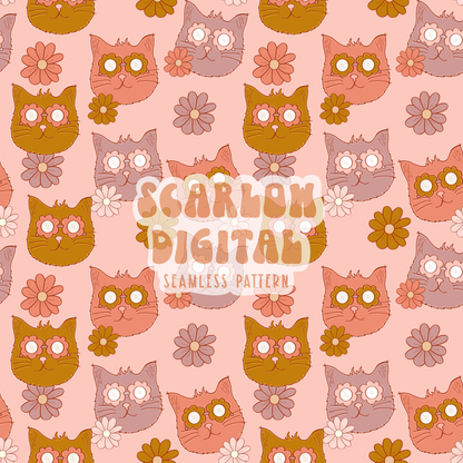 Cats Seamless Pattern-Retro Sublimation Digital Design Download-cool cat seamless pattern, cat mama seamless file, cat lovers sublimation