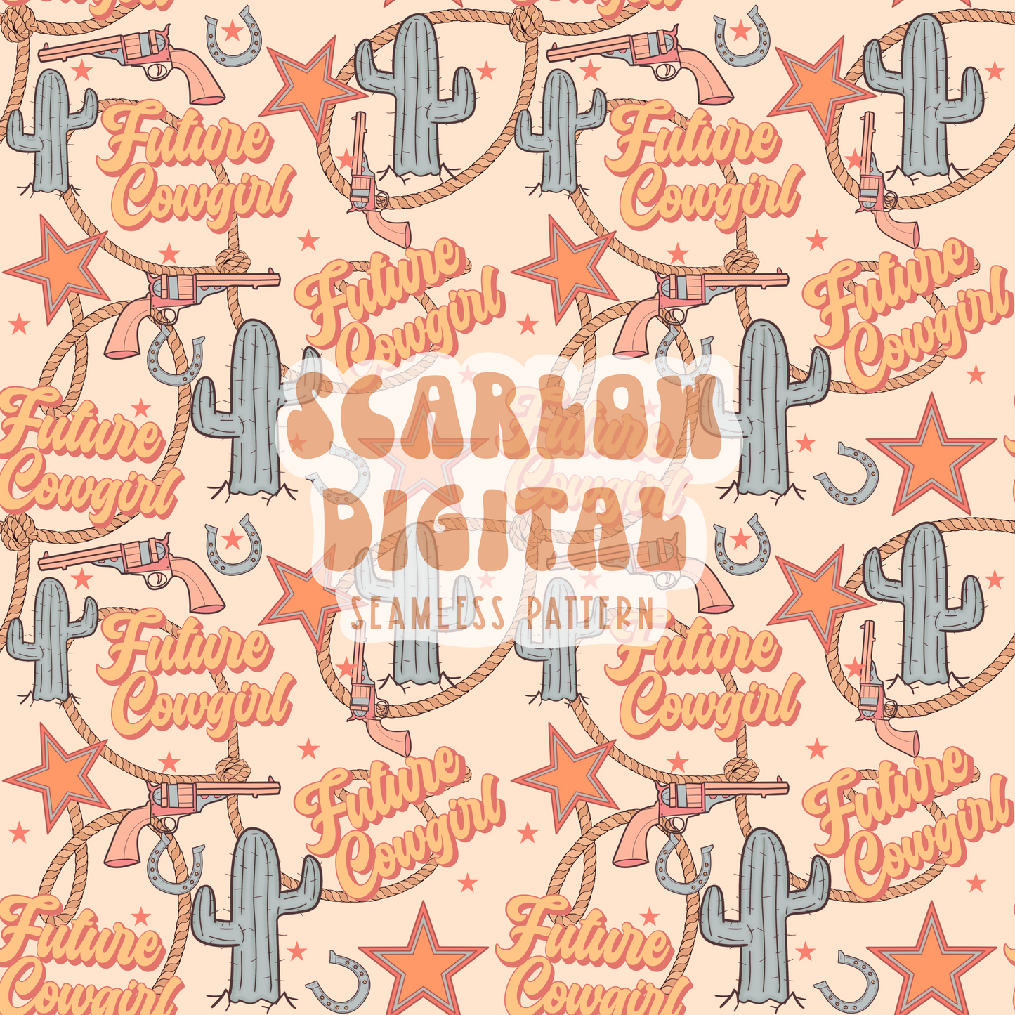 Future Cowgirl Seamless Pattern-Western Sublimation Digital Design Download-country girl seamless file, western digital paper, girl seamless