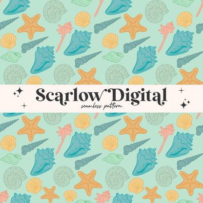 Sea Shells Seamless Pattern-Summer Sublimation Digital Design Download-ocean life seamless file, summer boy seamless, little boy designs