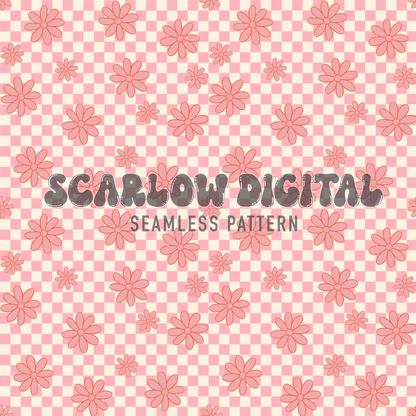 Retro Floral Seamless Pattern Sublimation Digital Design Download, checkered seamless, hippie seamless, retro seamless, floral seamless