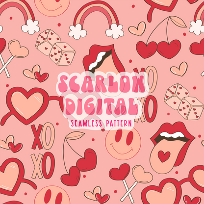 Valentine's Day Doodles Seamless Pattern Sublimation Digital Design Download-sunglasses seamless file, xoxo sublimation, love seamless file