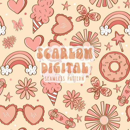 Doodles Seamless Pattern Sublimation Digital Design Download-sunglasses seamless, donut seamless, cotton candy seamless, flowers seamless