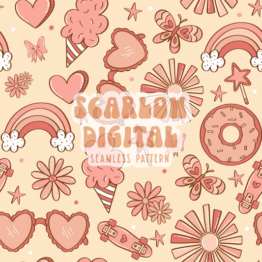 Doodles Seamless Pattern Sublimation Digital Design Download-sunglasses seamless, donut seamless, cotton candy seamless, flowers seamless