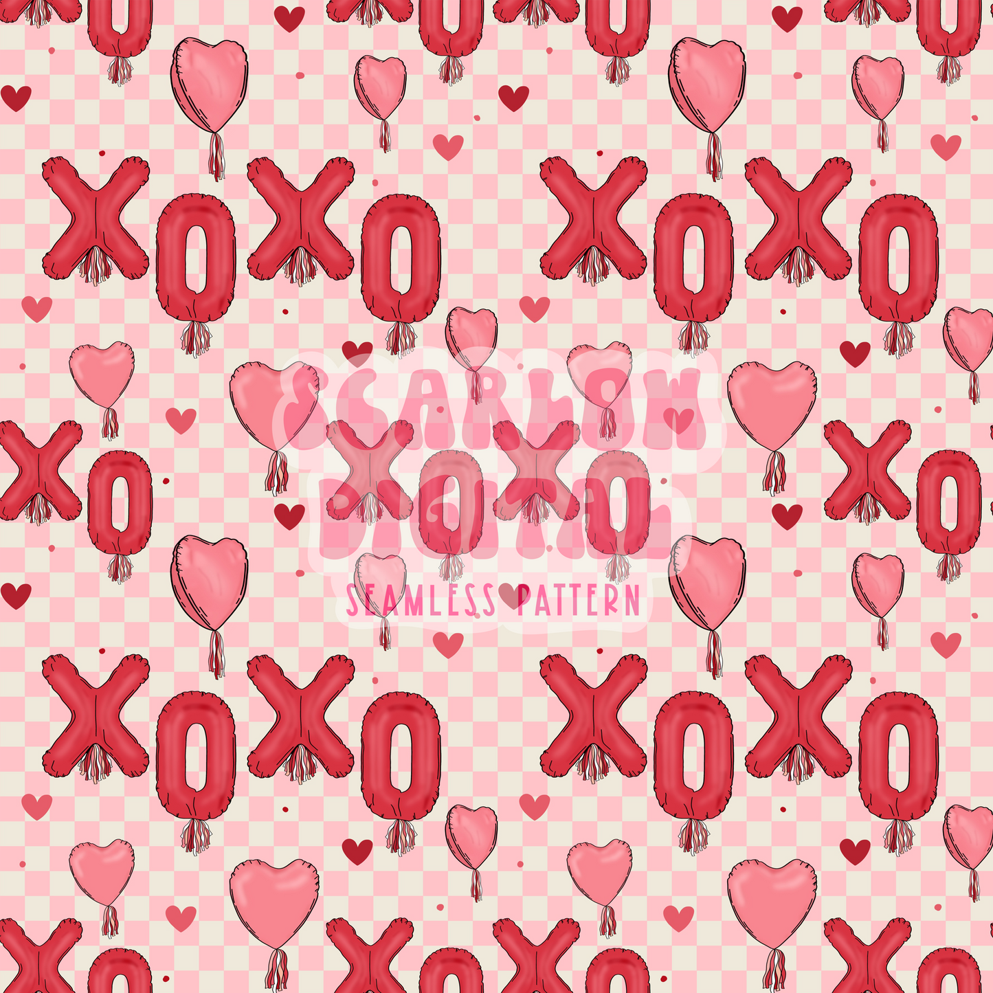 Xoxo Balloons Seamless Pattern-Valentine's Day Sublimation Digital Design Download-heart balloons seamless pattern, vday sublimation designs