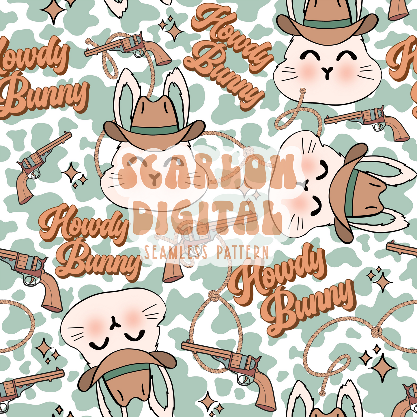 Howdy Bunny Seamless Pattern-Easter Sublimation Digital Design Download-western seamless pattern, cowboy seamless file, boy easter seamless