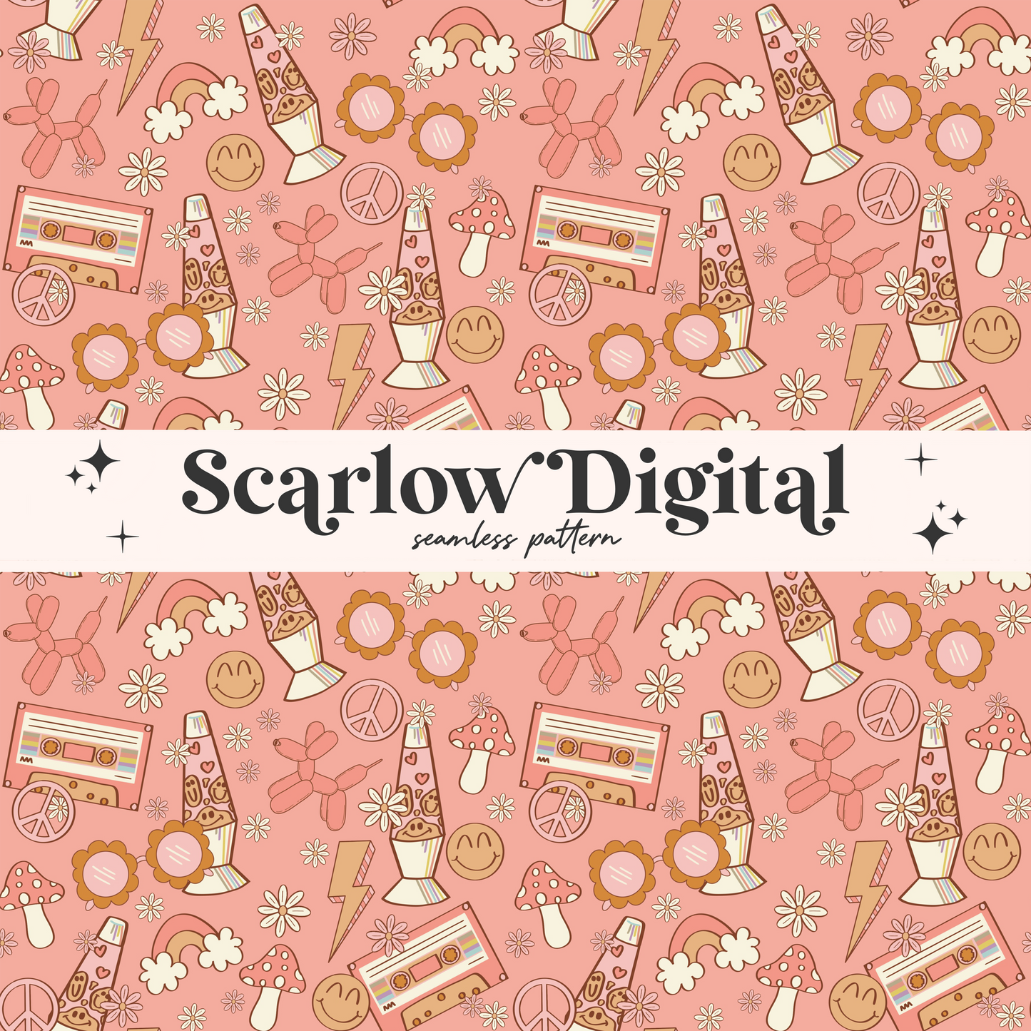 Groovy Seamless Pattern Sublimation Digital Design Download, hippie seamless file, girly seamless file, happy seamless, mushroom seamless