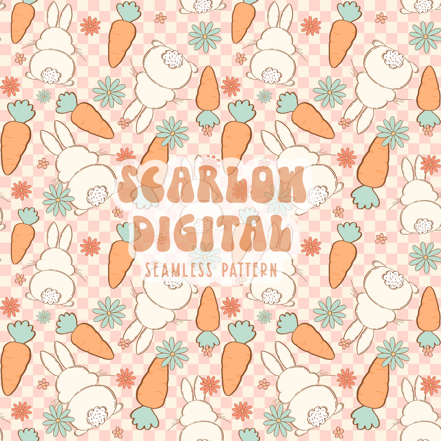 Bunny and Carrots Seamless Pattern-Easter Sublimation Digital Design Download-girl easter seamless file, floral sublimation, bunny babe jpg