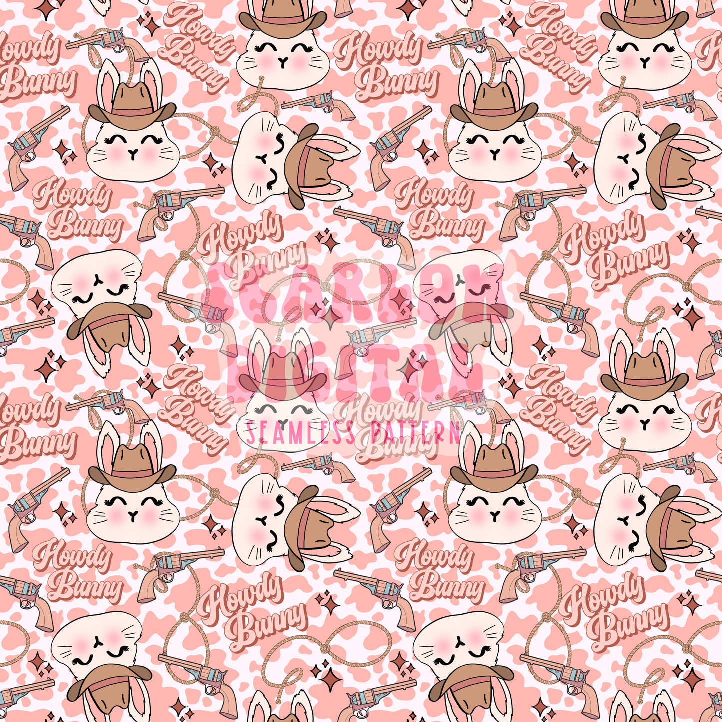 Howdy Bunny Seamless Pattern-Easter Sublimation Digital Design Download-western seamless pattern, cowgirl seamless file, girl easter seamless