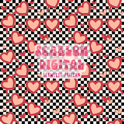 Sunglasses Seamless Pattern-Valentine's Digital Design Download-retro seamless file, hearts seamless file, valentines seamless patterns