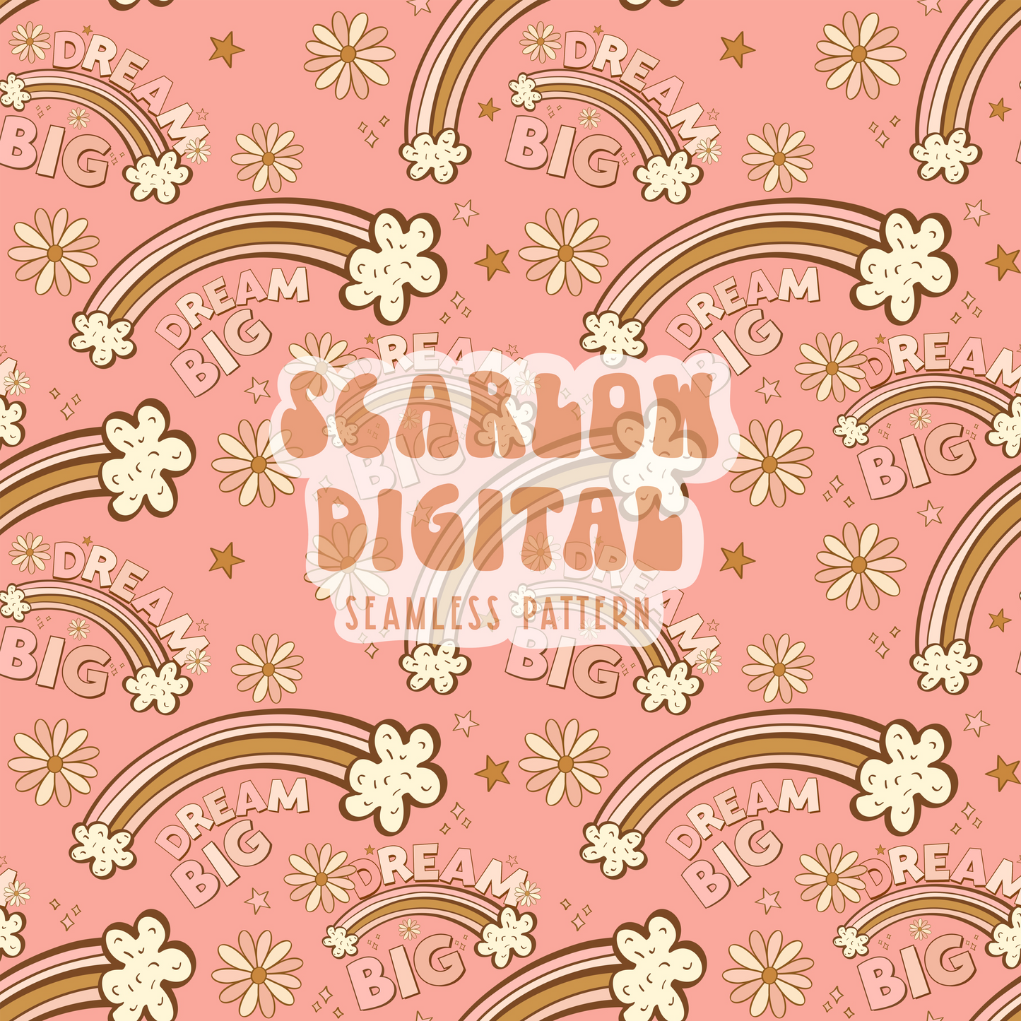 Dream Big Seamless Pattern-Boho Sublimation Digital Design Download-floral seamless pattern, girl seamless file, rainbow seamless pattern