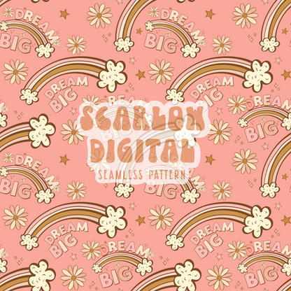 Dream Big Seamless Pattern-Boho Sublimation Digital Design Download-floral seamless pattern, girl seamless file, rainbow seamless pattern