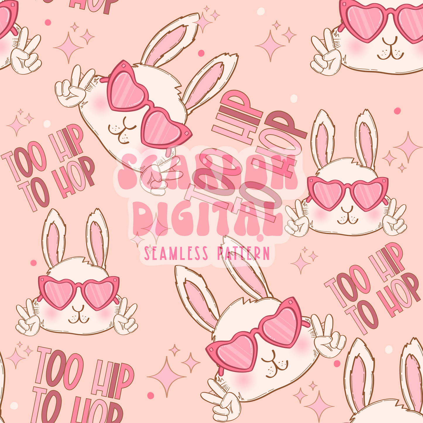 Too Hip to Hop Seamless Pattern-Easter Sublimation Digital Design Download-easter girl seamless file, easter bunny seamless pattern designs