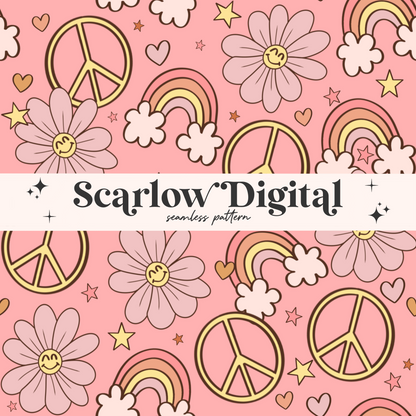 Happy Doodles Seamless Pattern Sublimation Digital Design Download-butterfly seamless, happy flower seamless, trendy seamless, boho seamless