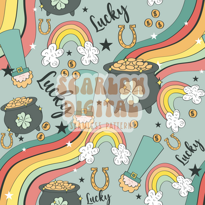 Lucky Rainbow Seamless Pattern-Saint Patty's Day Sublimation Digital Design Download- leprechaun seamless pattern, lucky boy seamless file