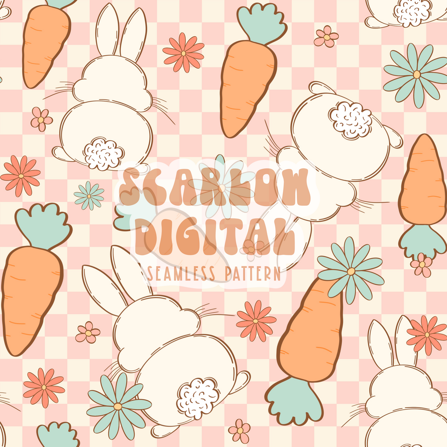 Bunny and Carrots Seamless Pattern-Easter Sublimation Digital Design Download-girl easter seamless file, floral sublimation, bunny babe jpg