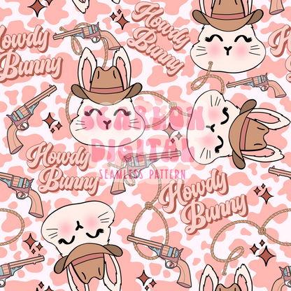 Howdy Bunny Seamless Pattern-Easter Sublimation Digital Design Download-western seamless pattern, cowgirl seamless file, girl easter seamless