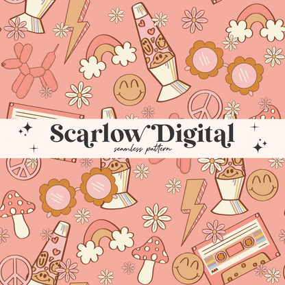 Groovy Seamless Pattern Sublimation Digital Design Download, hippie seamless file, girly seamless file, happy seamless, mushroom seamless