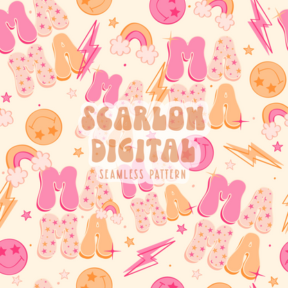 Mama Seamless Pattern-Retro Sublimation Digital Design Download-repeating patterns, girl mama seamless file, rainbow seamless pattern design