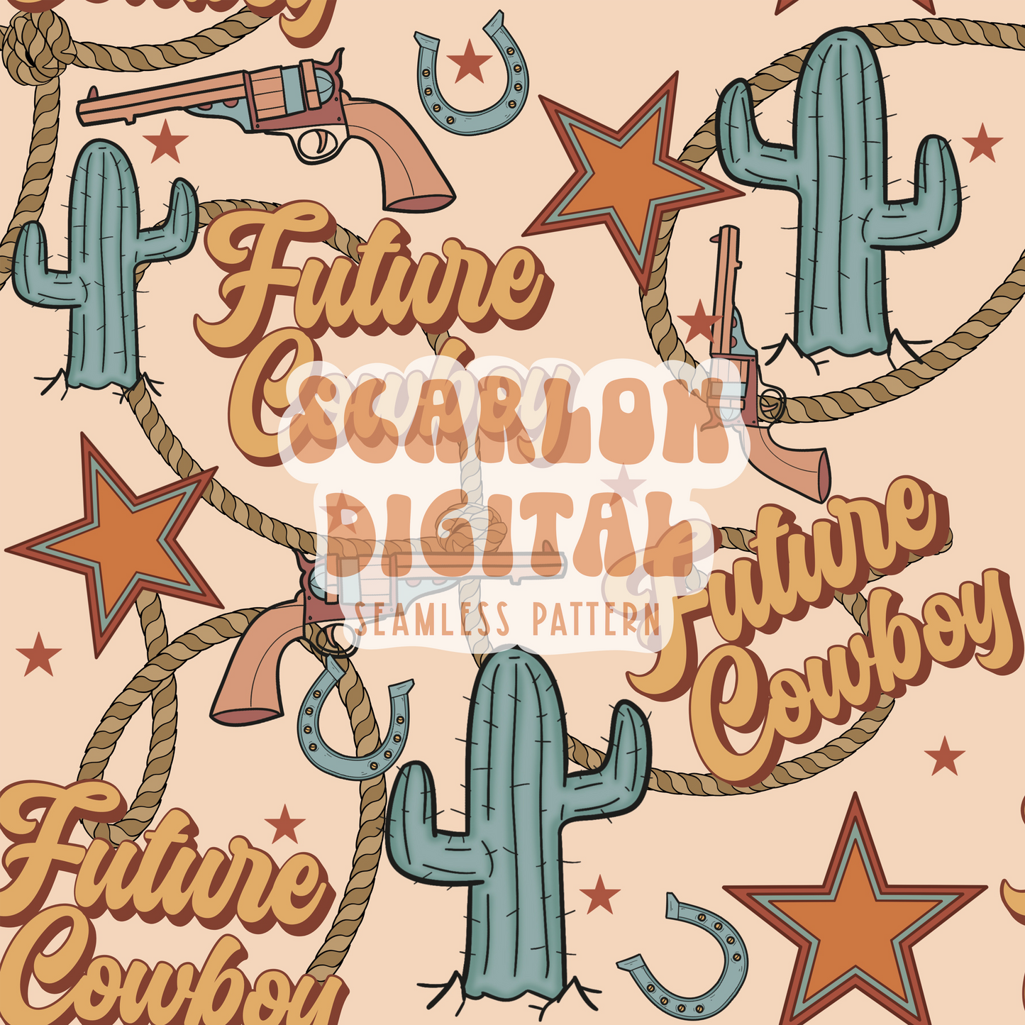 Future Cowboy Seamless Pattern-Western Sublimation Digital Design Download-country boy seamless file, western digital paper, boy seamless file