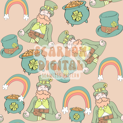 Meditating Leprechaun Seamless Pattern-Saint Patty's Day Sublimation Digital Design Download-lucky seamless file, clover seamless pattern