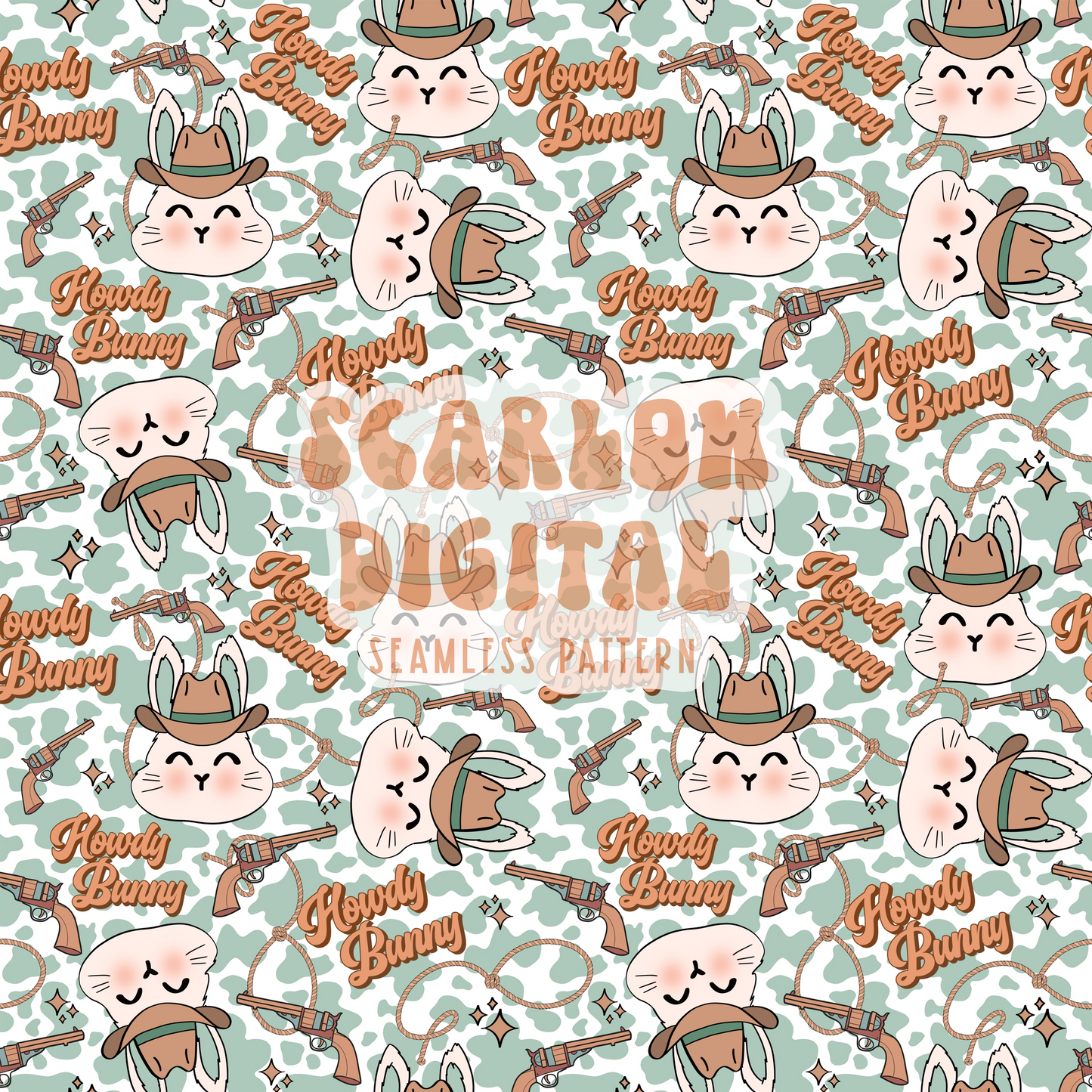 Howdy Bunny Seamless Pattern-Easter Sublimation Digital Design Download-western seamless pattern, cowboy seamless file, boy easter seamless