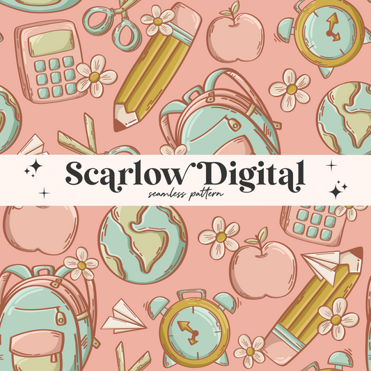 School Seamless Pattern-Back to School Sublimation Digital Design Download-backpack seamless, apple seamless, boho seamless, girly seamless