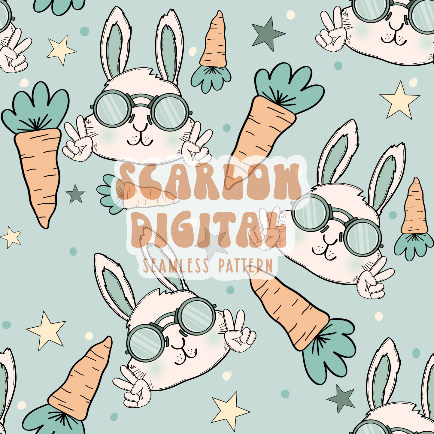 Bunny and Carrots Seamless Pattern-Easter Sublimation Digital Design Download-easter bunny seamless file, boy easter seamless, spring design
