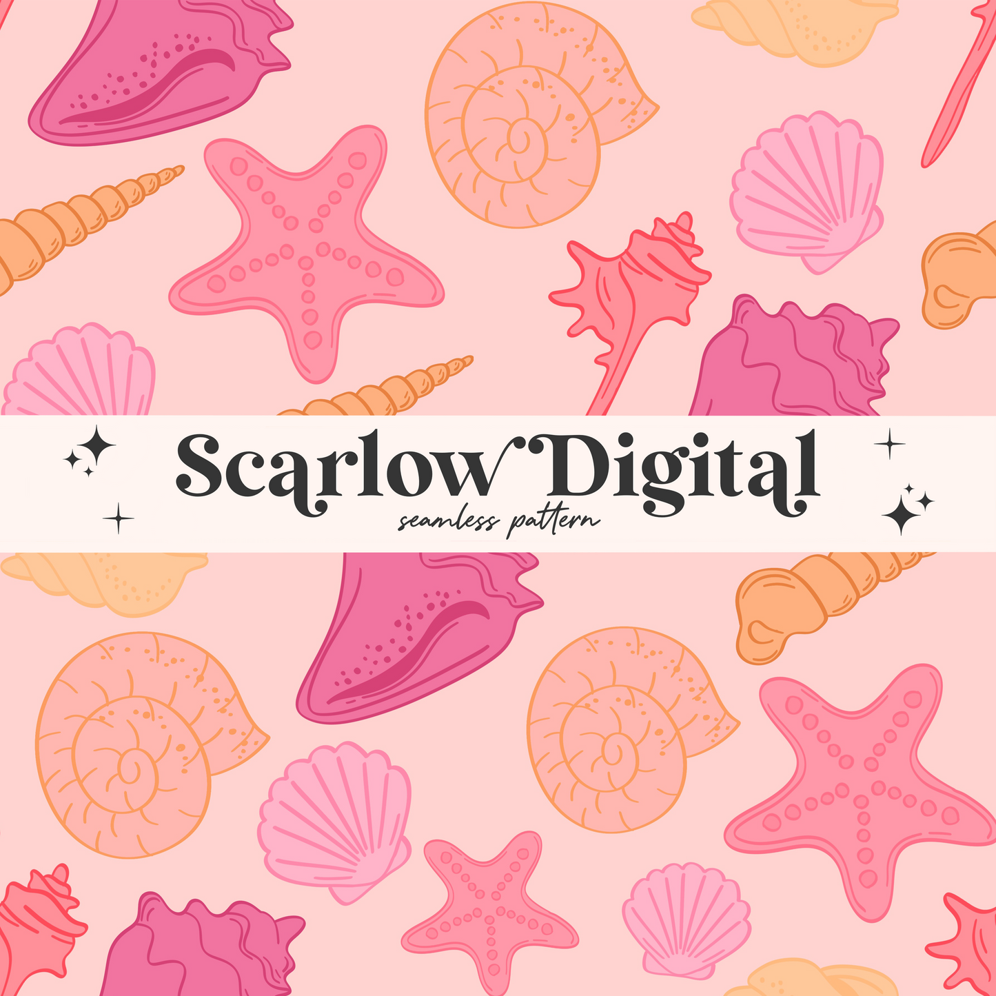 Sea Shells Seamless Pattern-Summer Sublimation Digital Design Download-ocean life seamless file, summer girl seamless, little girl designs