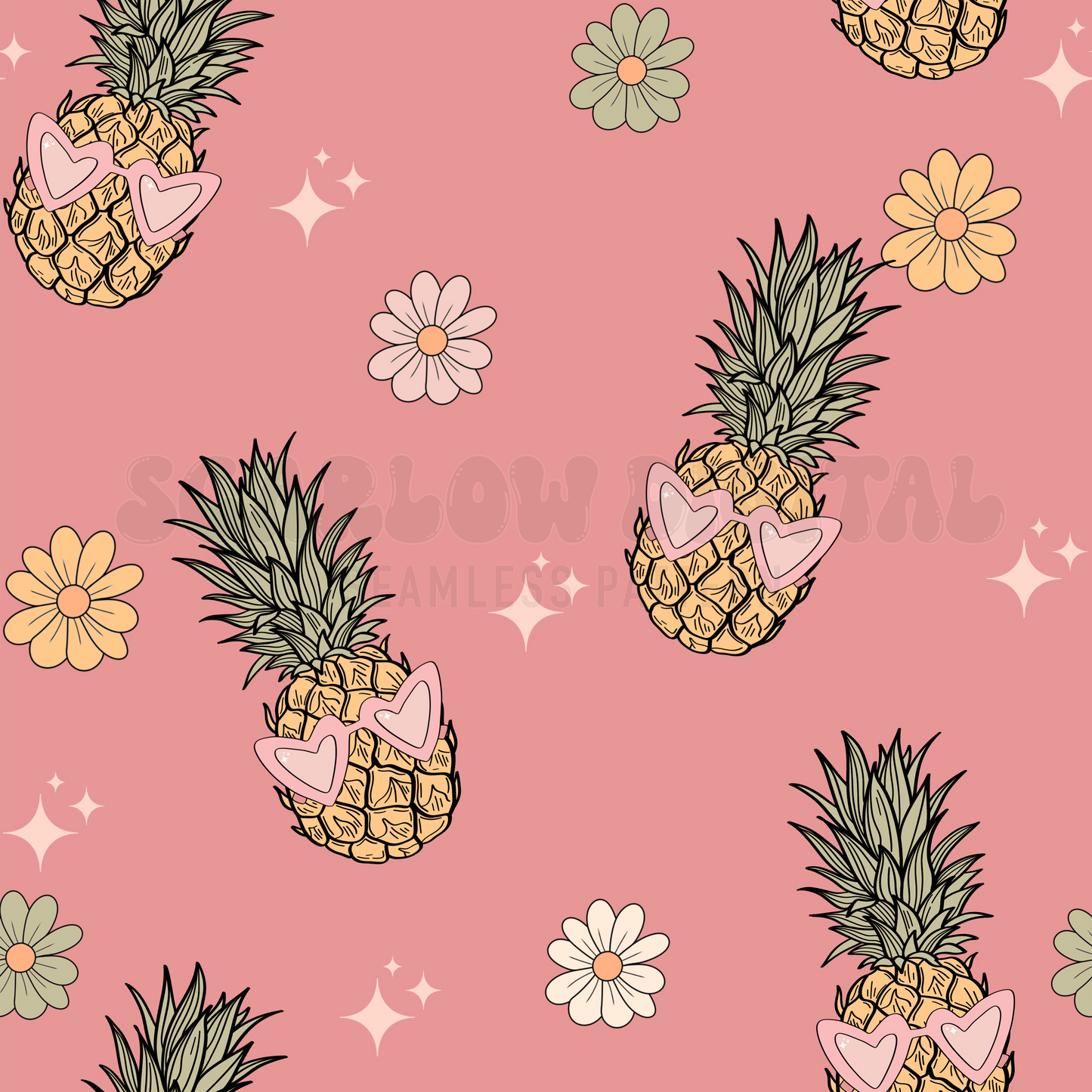 Pineapple Seamless File-Summer Vibes Sublimation Digital Design Download-summertime seamless file, sunglasses seamless file, floral design