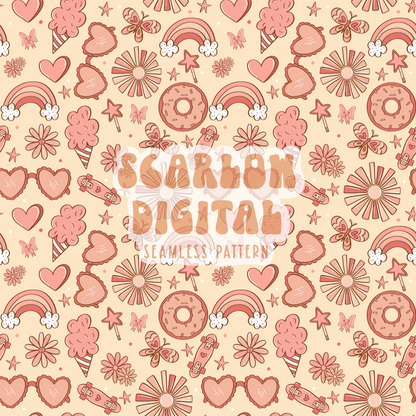 Doodles Seamless Pattern Sublimation Digital Design Download-sunglasses seamless, donut seamless, cotton candy seamless, flowers seamless