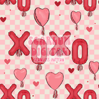 Xoxo Balloons Seamless Pattern-Valentine's Day Sublimation Digital Design Download-heart balloons seamless pattern, vday sublimation designs