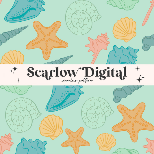 Sea Shells Seamless Pattern-Summer Sublimation Digital Design Download-ocean life seamless file, summer boy seamless, little boy designs