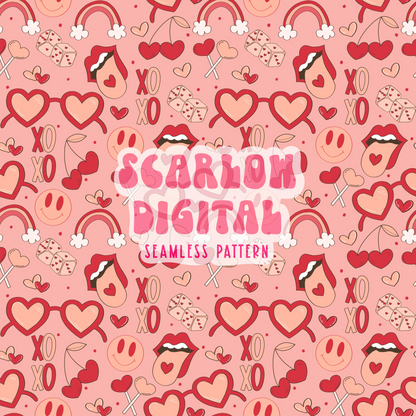 Valentine's Day Doodles Seamless Pattern Sublimation Digital Design Download-sunglasses seamless file, xoxo sublimation, love seamless file