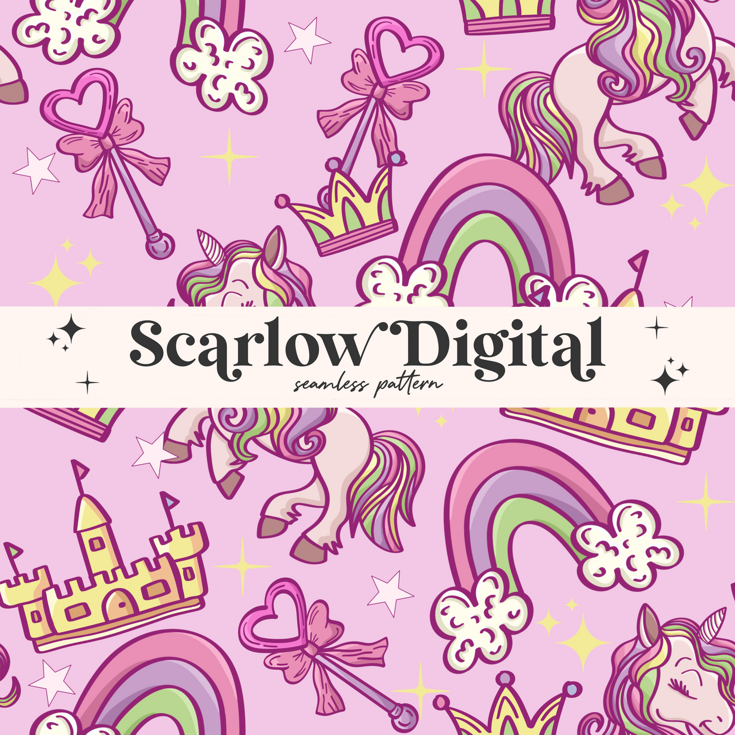 Magical Seamless Pattern-Unicorn Sublimation Digital Design Download-magic castle seamless, rainbow seamless, fairytale seamless pattern