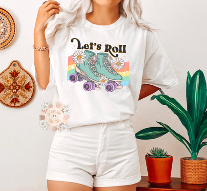 Let's Roll PNG-Rollerskate Sublimation Digital Design Download-retro png, trendy png, girly png, flower png, floral png, colorful png design