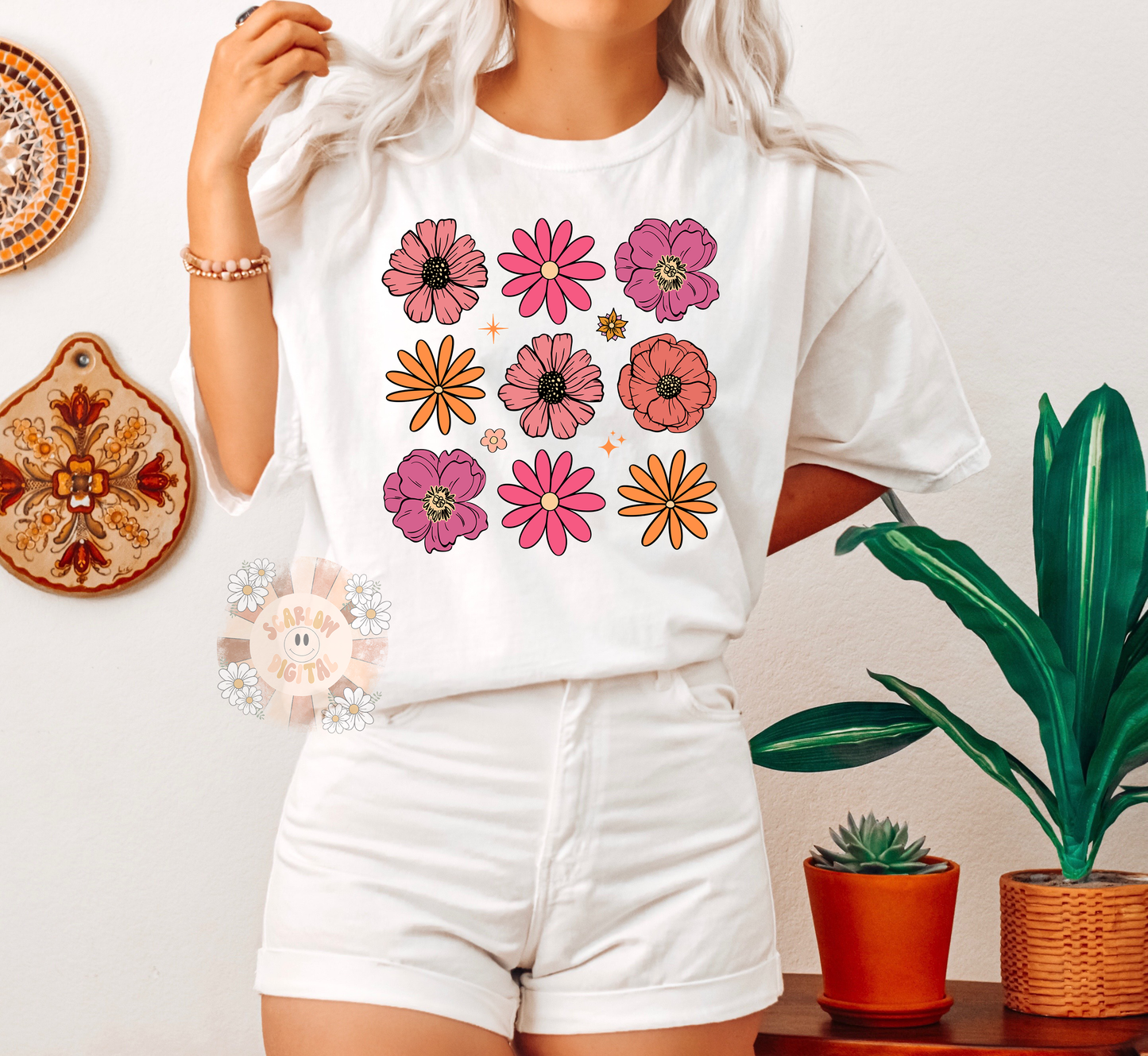 Flowers PNG-Spring Sublimation Digital Design Download-floral png, daisy png, girly png, stars png, summertime png, boho png, retro png