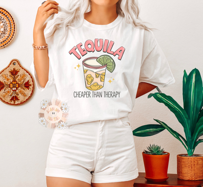 Cheaper Than Therapy PNG-Tequila Sublimation Digital Design Download-drinking png, agave png, cinco de mayo png, summertime png, trippy png