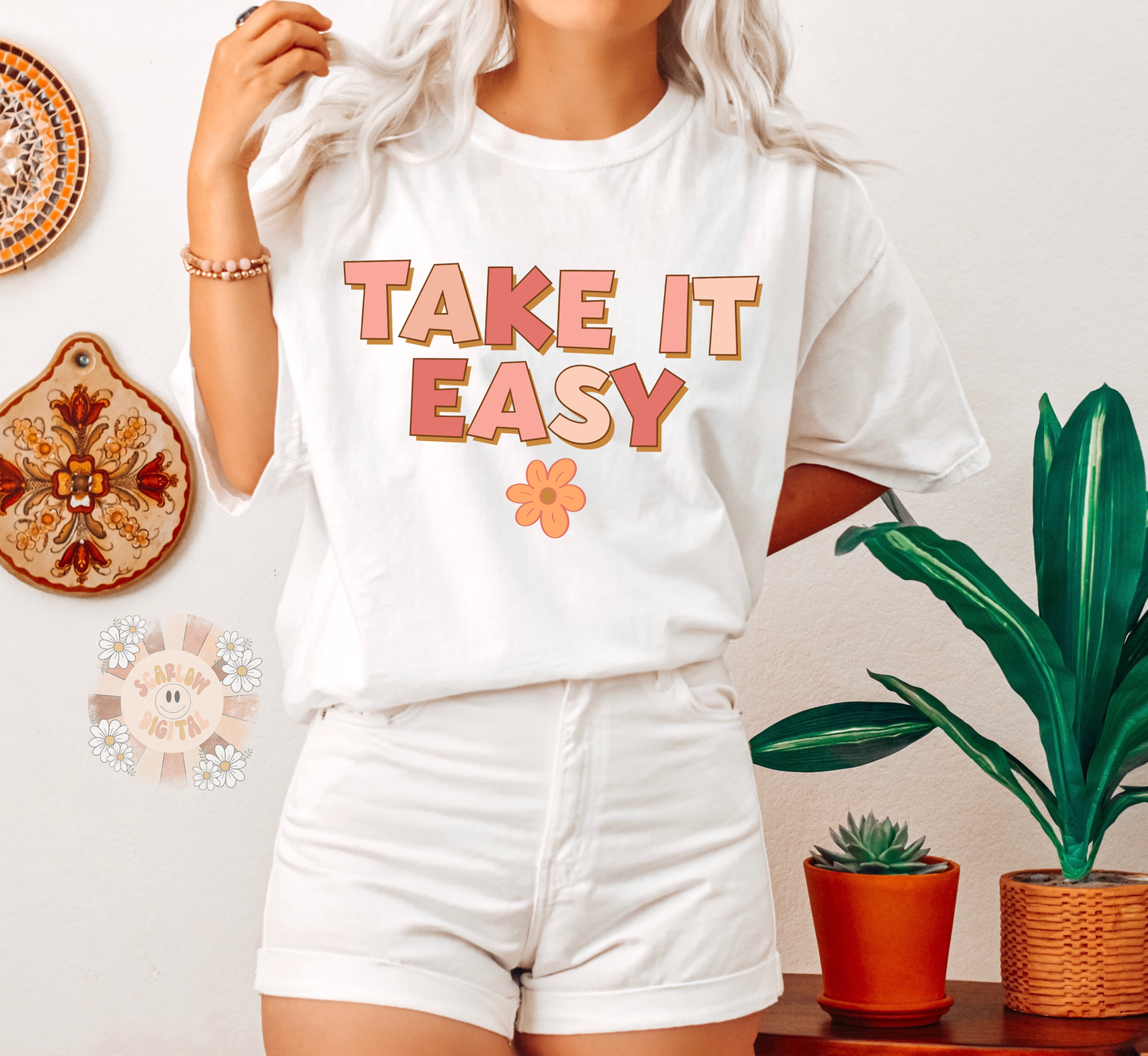 Take it Easy PNG-Summer Vibes Sublimation Digital Design Download-floral png, flowers png, summer png, spring png, retro png, boho shirt png