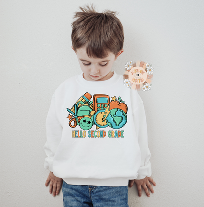 Hello Second Grade PNG-Back to School Sublimation Digital Design Download-boy back to school png, second grader png, retro school png design