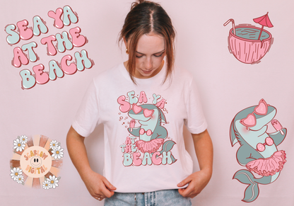 Sea Ya at the Beach PNG-Summertime Sublimation Digital Design Download-shark png, girl summer png, beachy png, sea life png, beach vibes png