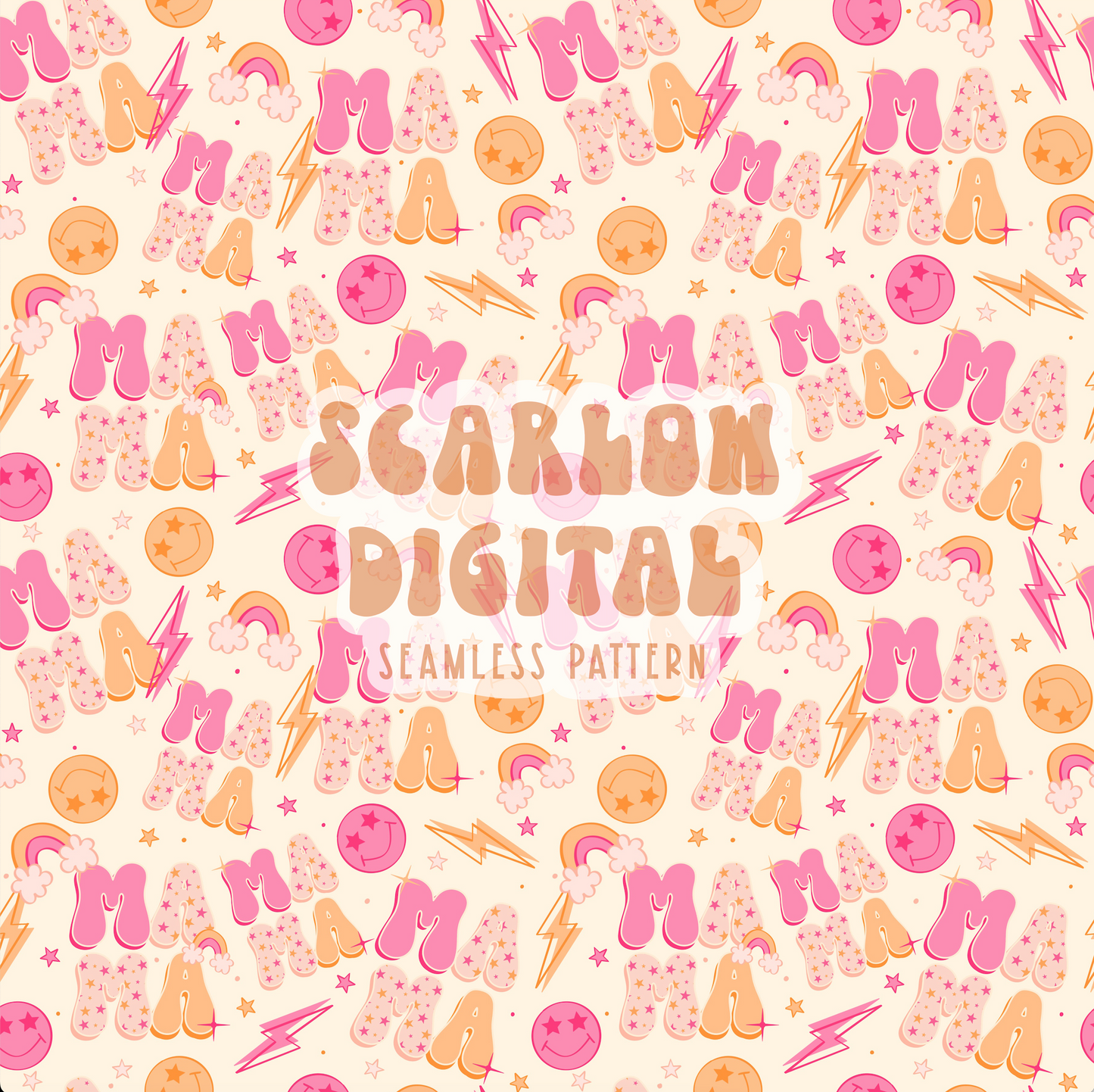 Mama Seamless Pattern-Retro Sublimation Digital Design Download-repeating patterns, girl mama seamless file, rainbow seamless pattern design