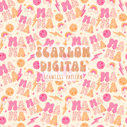 Mama Seamless Pattern-Retro Sublimation Digital Design Download-repeating patterns, girl mama seamless file, rainbow seamless pattern design