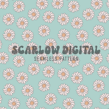 Happy Flowers Seamless Pattern-Boho Sublimation Digital Design Download-summer florals seamless file, smiling seamless, daisy seamless file