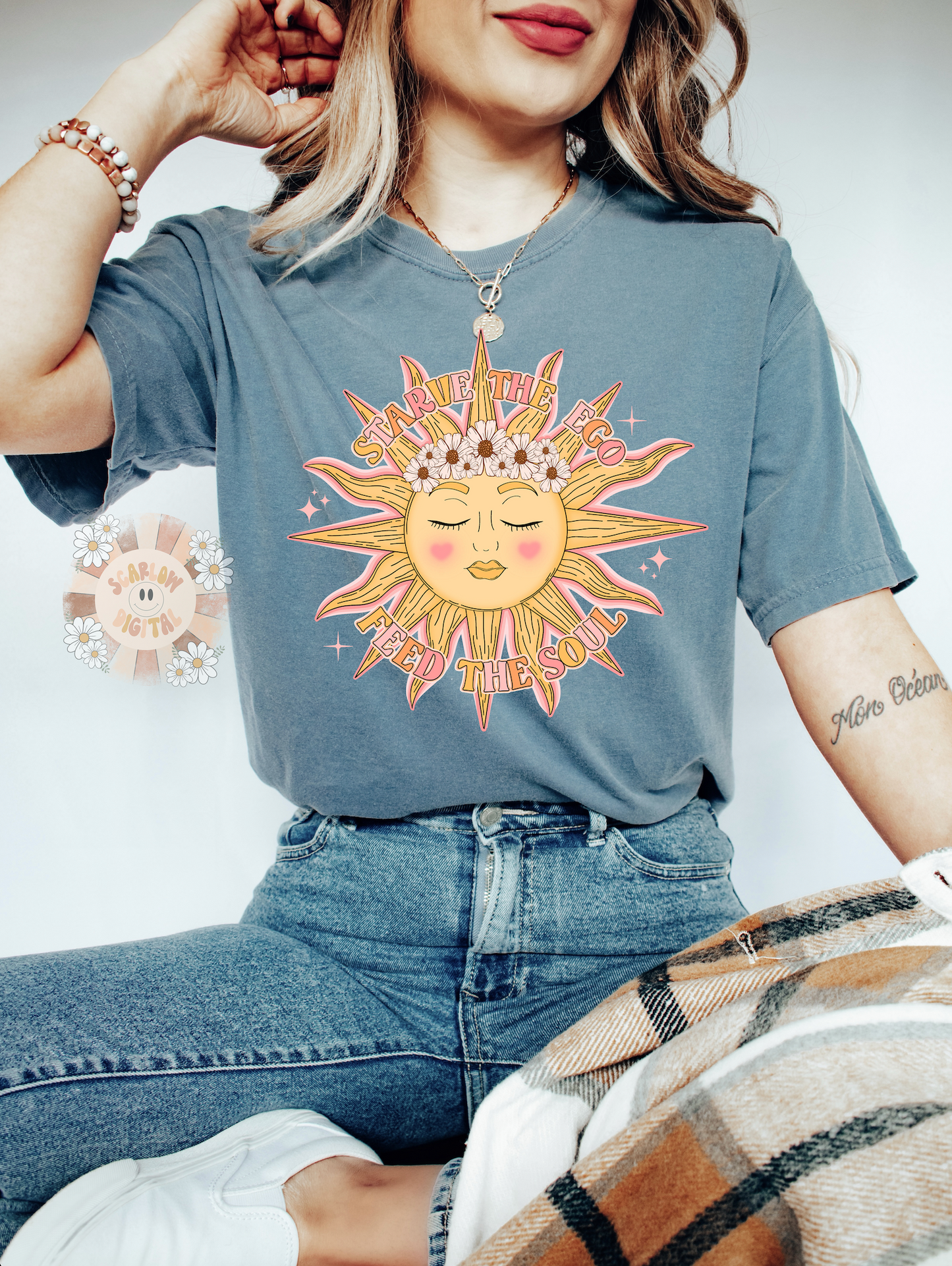 Starve Your Ego Feed Your Soul PNG-Boho Sublimation Digital Design Download-sunshine png, hippie png, groovy png, summer png, flowers png